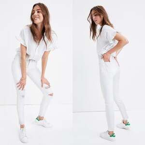 Madewell Jeans Womens 26 White 9” High Rise Skinny Crop Distressed Deconstructed